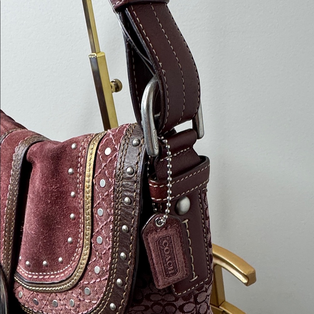 Coach SoHo Studded Mini C Signature Hobo Flap Bag F11405 Plum Berry - Picture 5 of 12